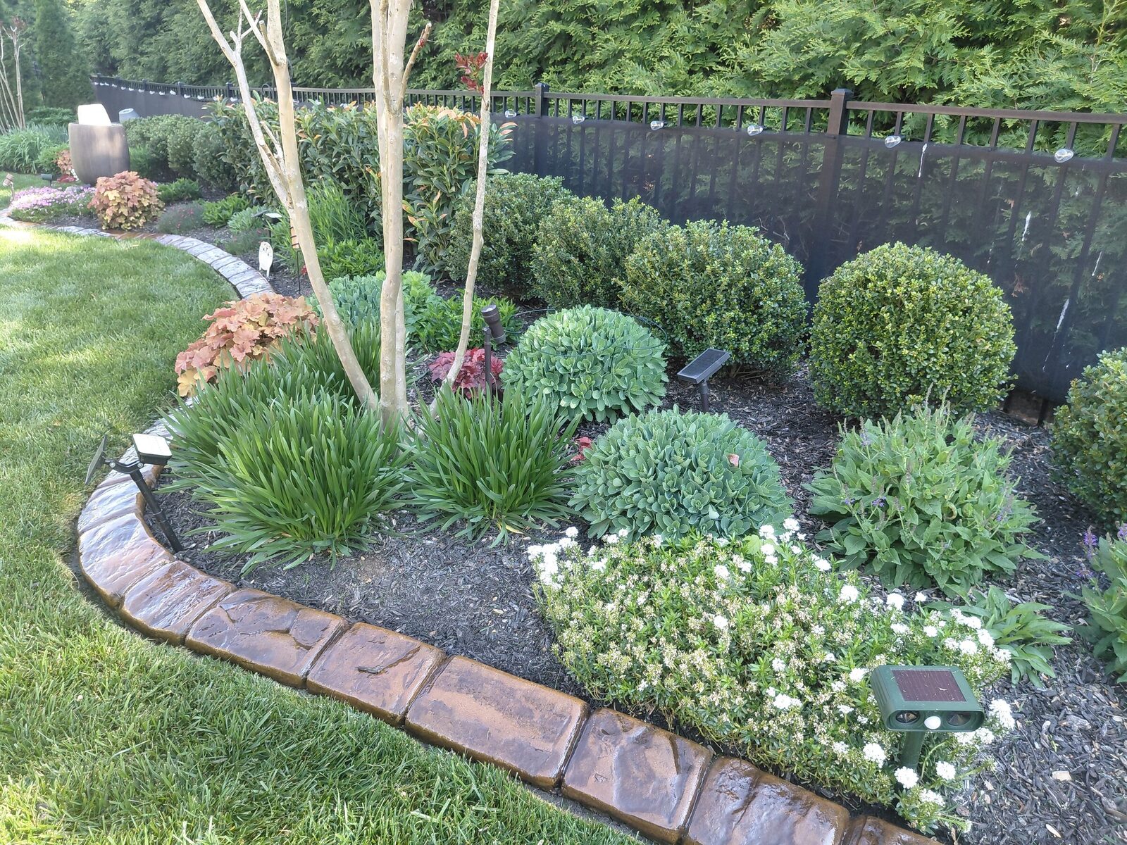Backyard shrub garden border, Riverstone pattern