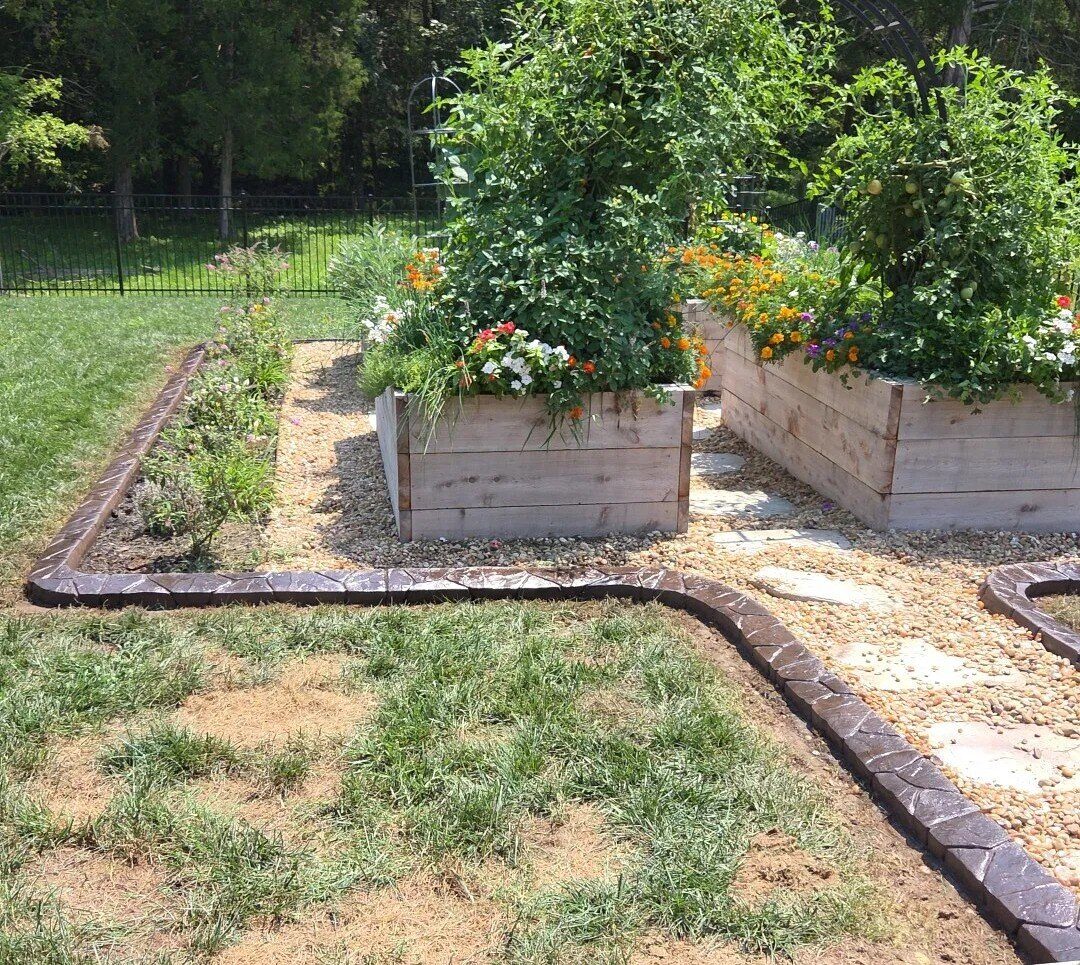 Kitchen garden with raised beds, Random Stone pattern
